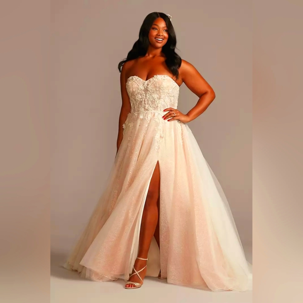 Rose Gold Tulle Strapless Wedding Gown